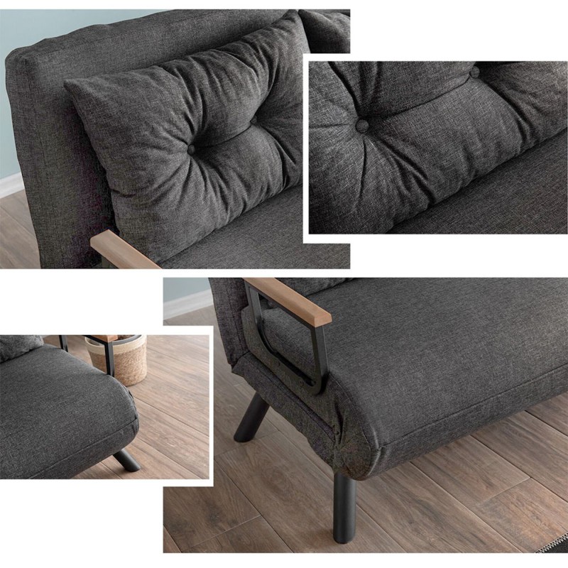 Sando Megapap fabric two seater sofa bed in anthracite color 133x78x78cm.