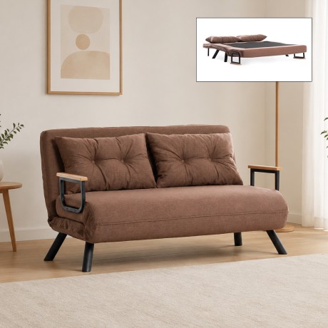 Sando Megapap fabric two seater sofa bed in light brown color 133x78x78cm.