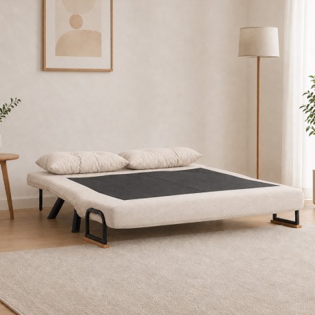 Sando Megapap fabric two seater sofa bed in cream color 133x78x78cm.
