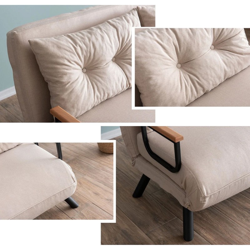 Sando Megapap fabric two seater sofa bed in cream color 133x78x78cm.