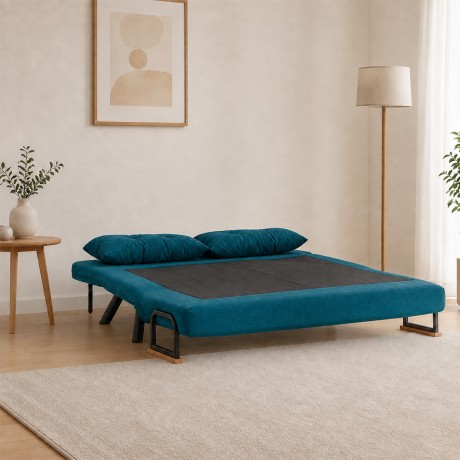 Sando Megapap fabric two seater sofa bed in petrol green color 133x78x78cm.