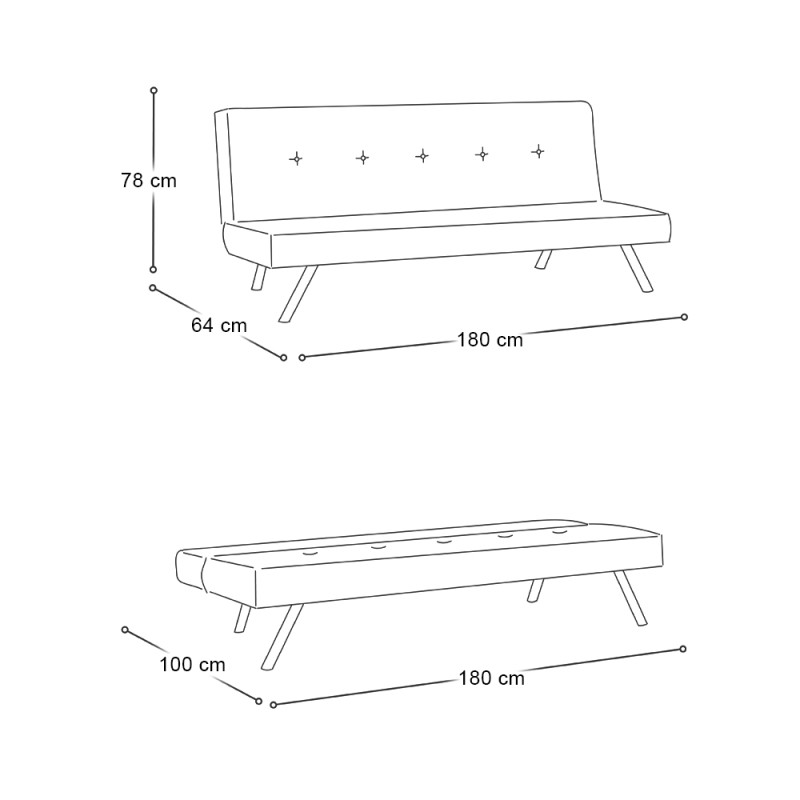 Zola Megapap three seater fabric sofa bed in brown color 180x64x78cm.