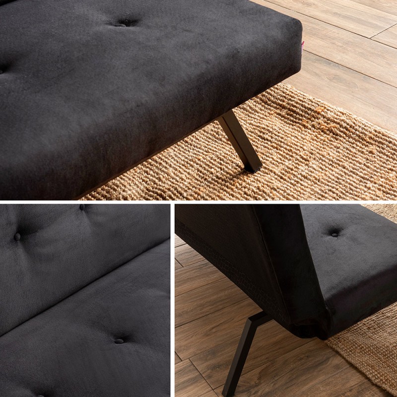 Zola Megapap three seater fabric sofa bed in black color 180x64x78cm.