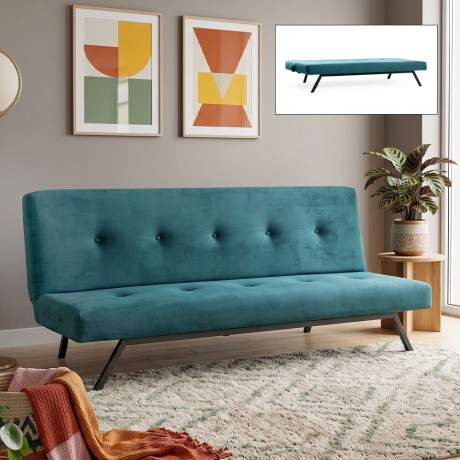 Zola Megapap three seater fabric sofa bed in petrol green color 180x64x78cm.