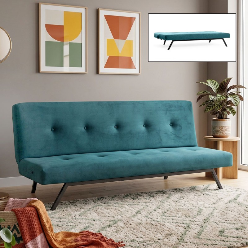 Zola Megapap three seater fabric sofa bed in petrol green color 180x64x78cm.