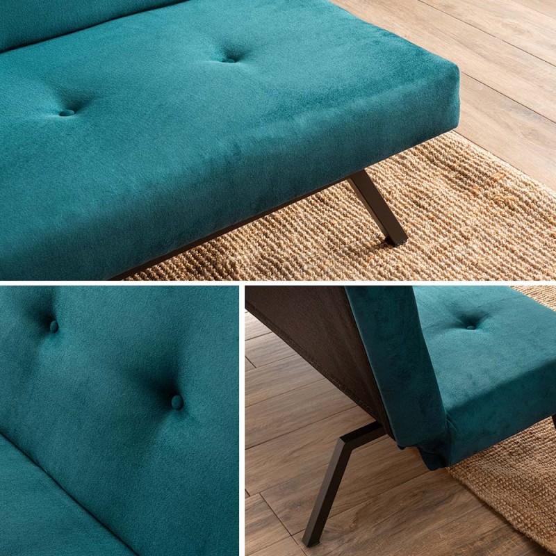 Zola Megapap three seater fabric sofa bed in petrol green color 180x64x78cm.