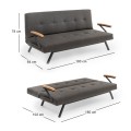 Zven Megapap three seater fabric sofa bed in anthracite color 180x64x78cm.