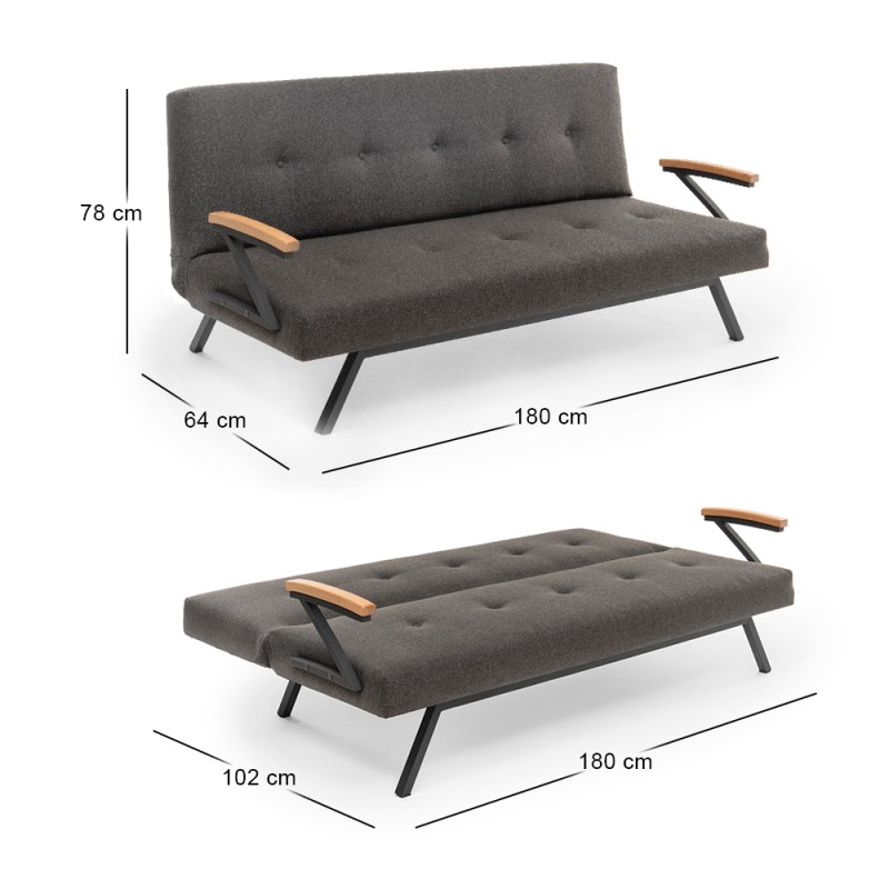 Zven Megapap three seater fabric sofa bed in anthracite color 180x64x78cm.