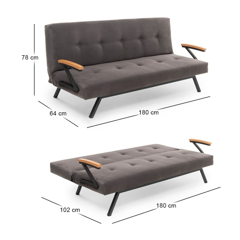 Zven Megapap three seater fabric sofa bed in grey color 180x64x78cm.