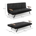Zven Megapap three seater fabric sofa bed in black color 180x64x78cm.
