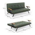 Zven Megapap three seater fabric sofa bed in green color 180x64x78cm.