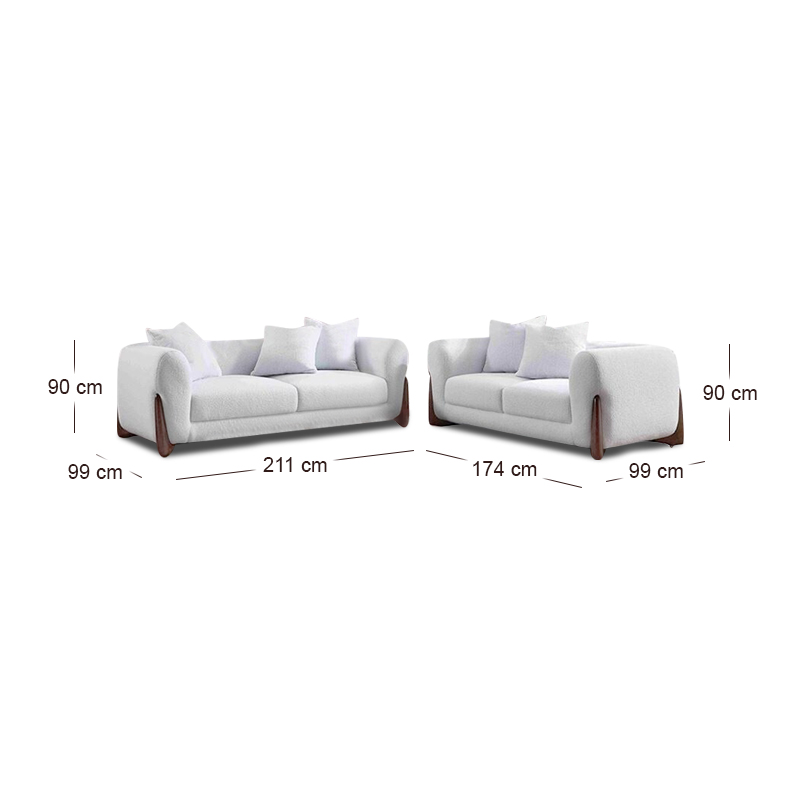 KANSAS Sofa Set (2+3) Teddy White Fabric