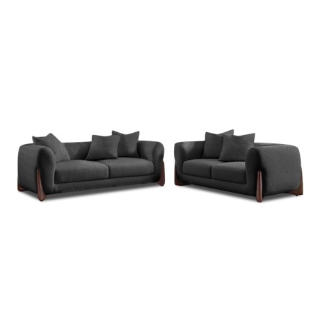 KANSAS Sofa Set (2+3) Teddy Black Fabric