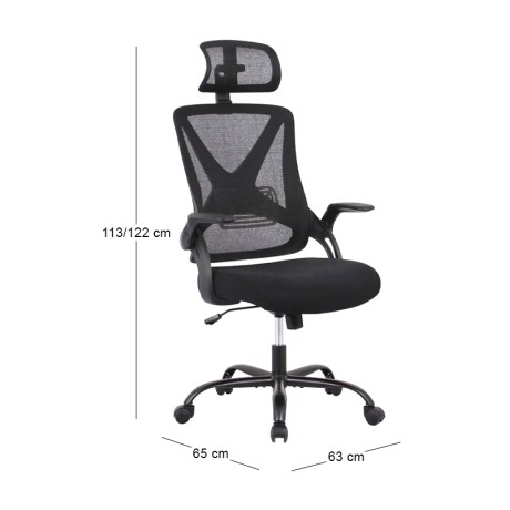 Καρέκλα γραφείου BF2040 ύφασμα mesh χρώμα μαύρο 63x65x113/122εκ.