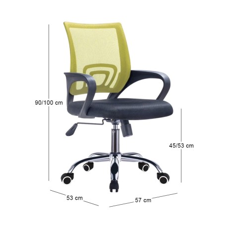 Καρέκλα γραφείου BF2101-F ύφασμα Mesh χρώμα λαχανί - μαύρο 57x53x90-100εκ.