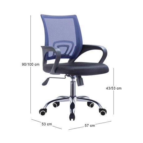 Καρέκλα γραφείου BF2101-F ύφασμα Mesh χρώμα μπλε - μαύρο 57x53x90-100εκ.