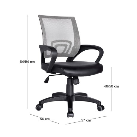 Καρέκλα γραφείου BF2101 Pro ύφασμα Mesh - τεχνόδερμα χρώμα γκρι - μαύρο 57x56x84-94εκ.