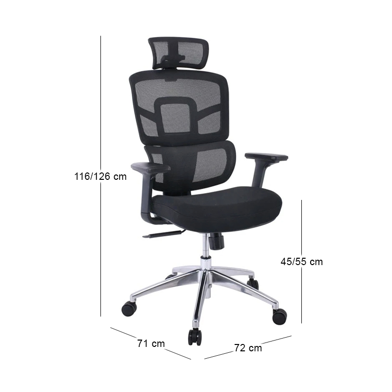 BF8400 Πολυθρόνα Γραφείου Διευθυντή, Mesh - Ύφασμα Μαύρο, Βάση Αλουμίνιο 72x71x116/126cm