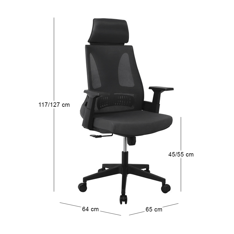 BF8750 Πολυθρόνα Γραφείου Διευθυντή Mesh Μαύρο - Ύφασμα Μαύρο