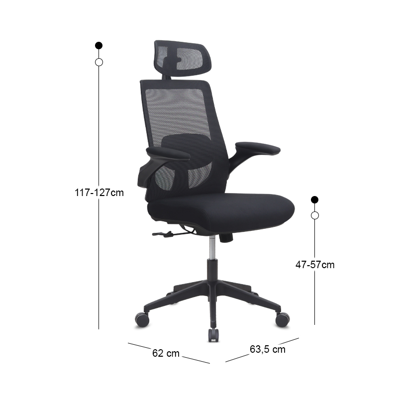 Belora Megapap office chair with Mesh fabric in black color 63.5x62x117/127cm.