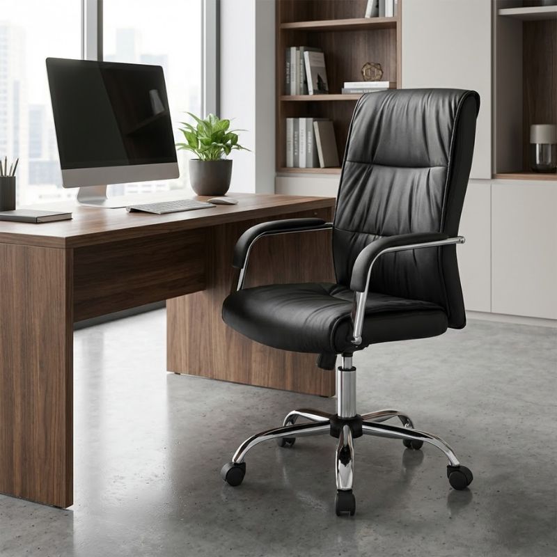 Matteo Megapap office chair PU leather in black color 60x66x105/115cm.