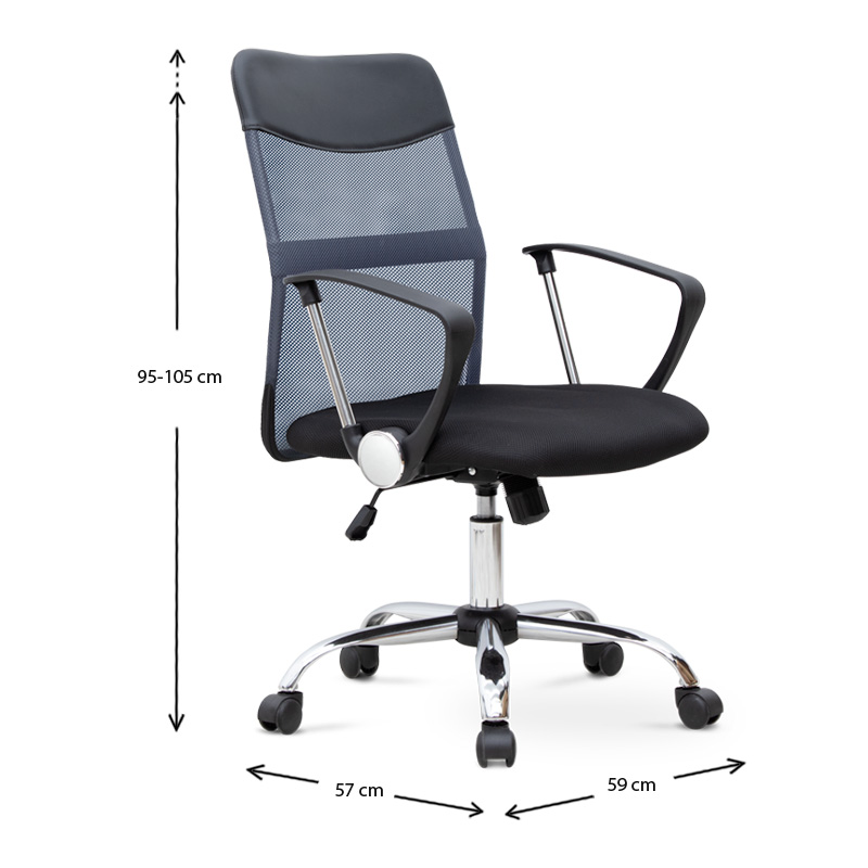 Franco Megapap office chair with Mesh fabric in grey - black color 59x57x95/105cm.