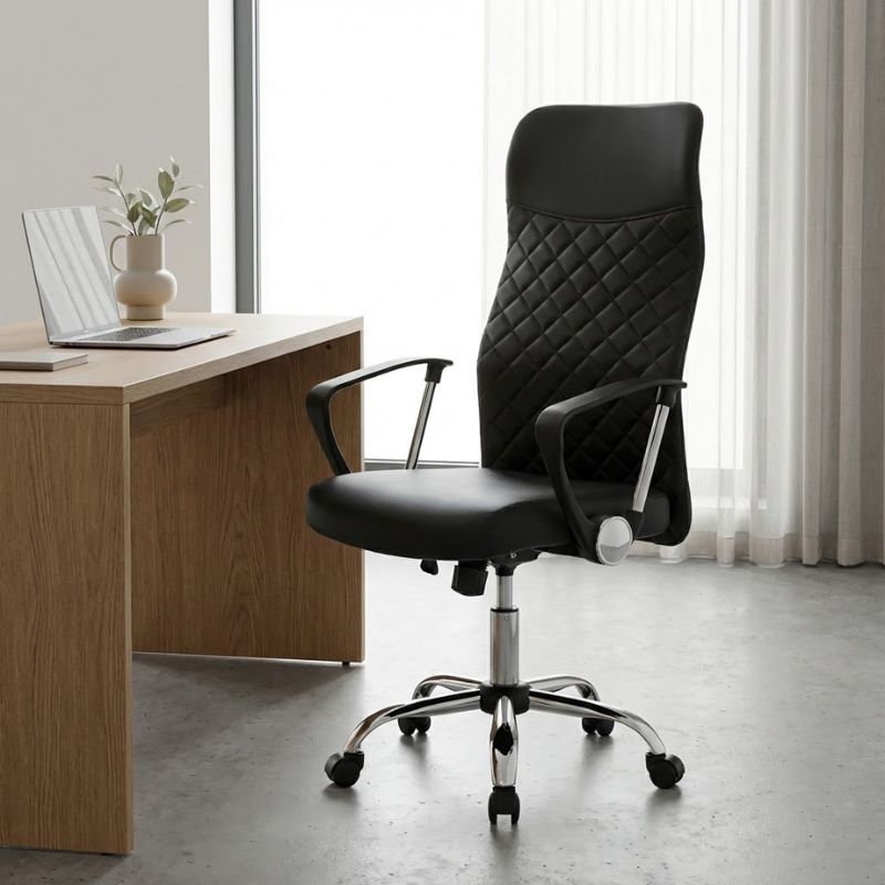 Novaro Megapap office chair with PU leather in black color 61x68x111/121cm.