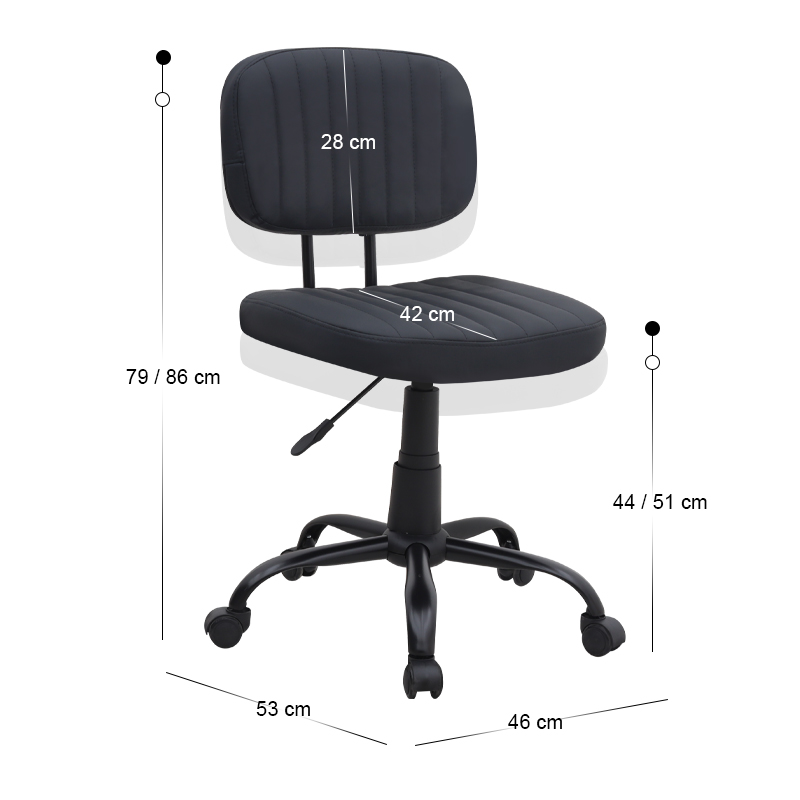 Romano Megapap office chair PU leather in black color 46x53x79/86cm.