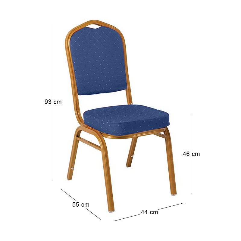 HILTON Banquet chair, Blue Fabric, Gold Metal Frame