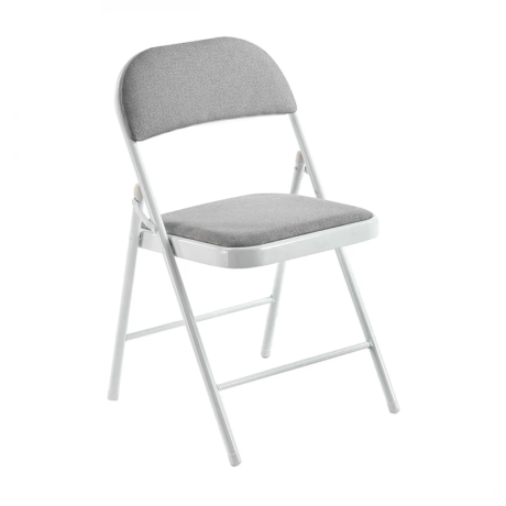 BRENDA Folding Chair Grey Fabric (White Paint)