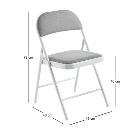 BRENDA Folding Chair Grey Fabric (White Paint)