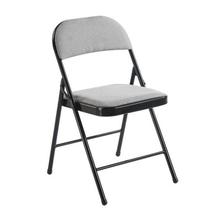 BRENDA Folding Chair Grey Fabric (Black Paint)