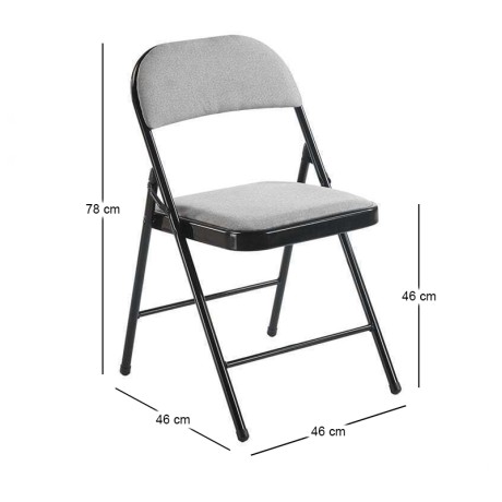 BRENDA Folding Chair Grey Fabric (Black Paint)