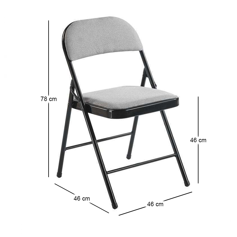 BRENDA Folding Chair Grey Fabric (Black Paint)