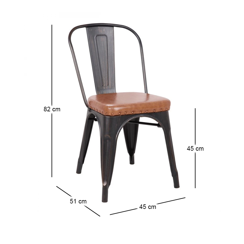 RELIX Chair Steel Antique Black/Pu Seat Camel