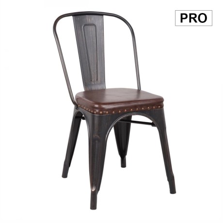 RELIX Chair Steel Antique Black/Pu Seat Dark Brown