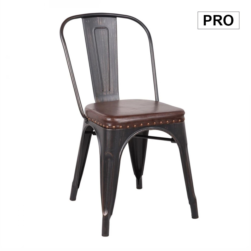 RELIX Chair Steel Antique Black/Pu Seat Dark Brown