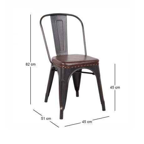 RELIX Chair Steel Antique Black/Pu Seat Dark Brown