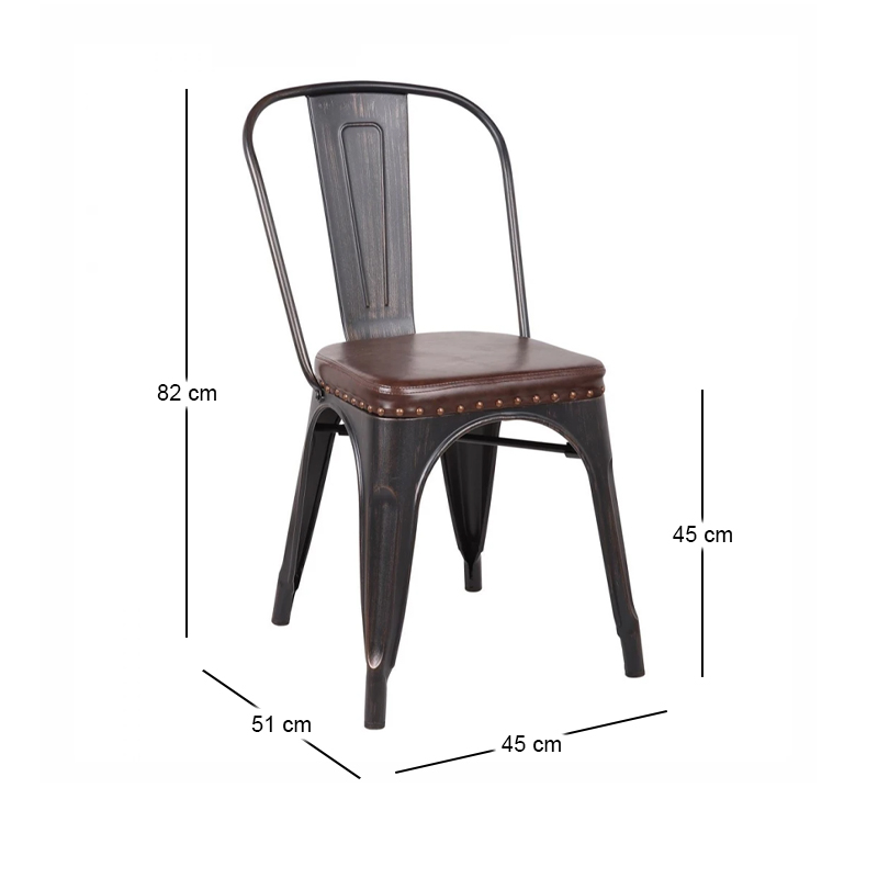 RELIX Chair Steel Antique Black/Pu Seat Dark Brown