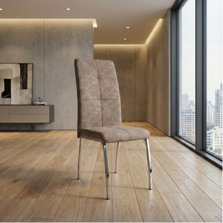 Alma Megapap pu leather dining chair in beige color with metal chrome legs 42x53x97cm.
