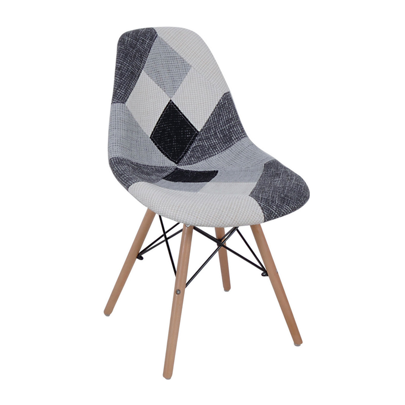 ART Wood Chair PP, Patchwork Fabric B&W
