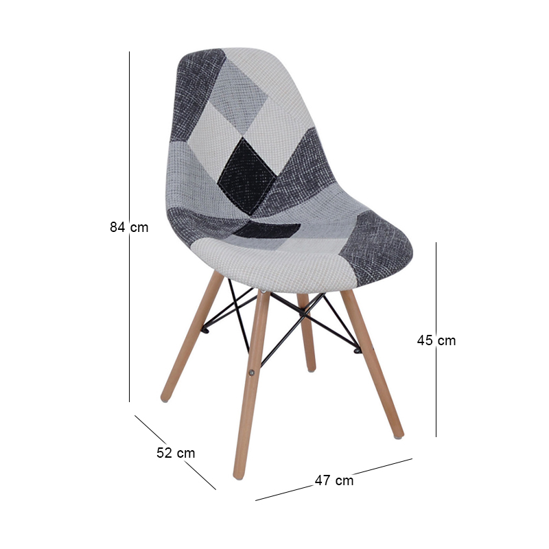 ART Wood Chair PP, Patchwork Fabric B&W
