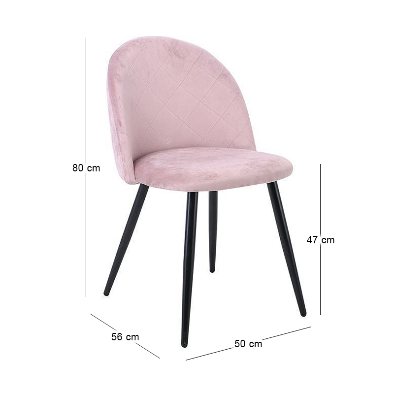 BELLA Chair Steel Black/Fabric Velure Dirty Pink