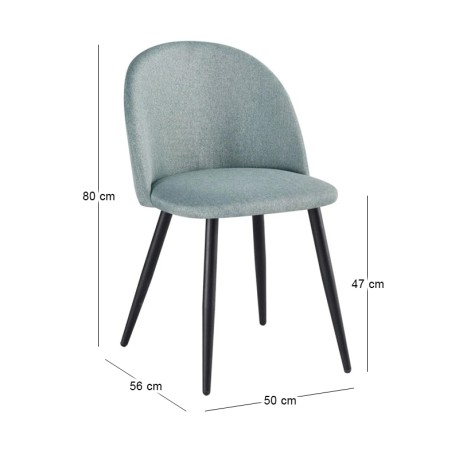 Bella chair with metallic legs in black color and fabric in mixed green color 50x57x81cm.