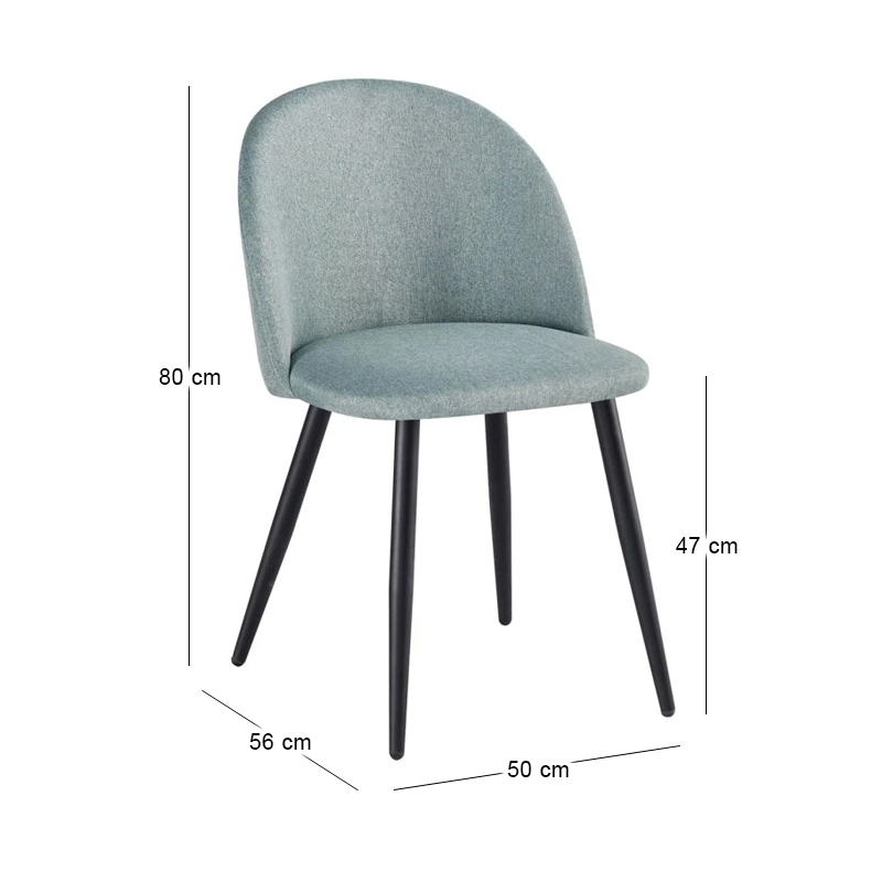 Bella chair with metallic legs in black color and fabric in mixed green color 50x57x81cm.