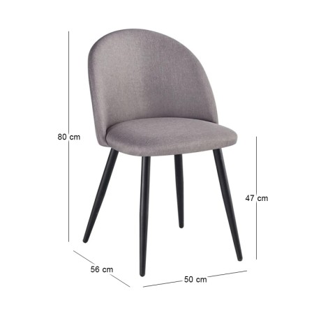 Bella chair with metallic legs in black color and fabric in sand grey color 50x57x81cm.