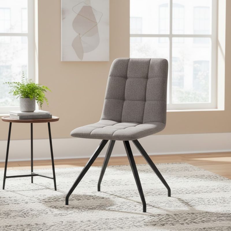 Bianca Megapap fabric dining chair in beige color with black metal leg 43x56x84cm.