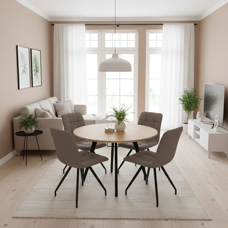 Bianca Megapap fabric dining chair in beige color with black metal leg 43x56x84cm.