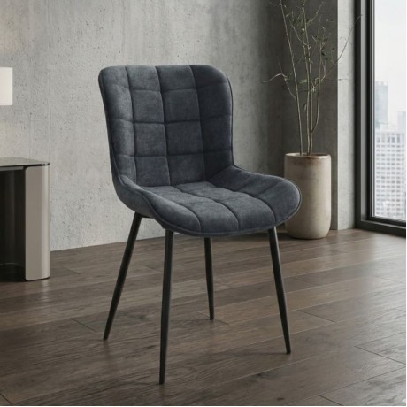 Chiara Megapap fabric dining chair in anthracite color with black metal leg 48x58x81cm.