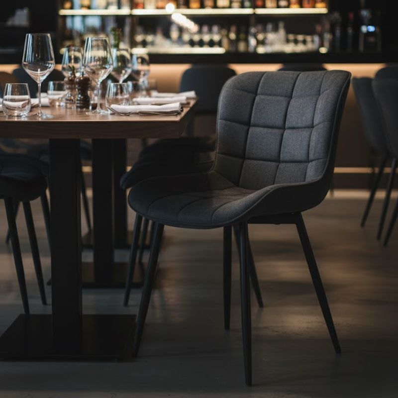 Chiara Megapap fabric dining chair in anthracite color with black metal leg 48x58x81cm.
